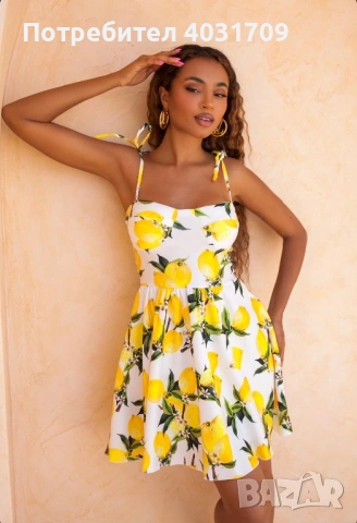 Бяла рокля с десен лимони , снимка 2 - Рокли - 54161300