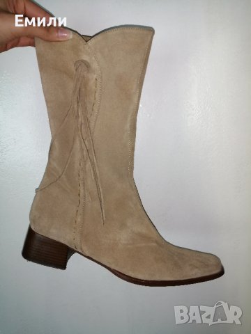 №39 ONLY дамски обувки боти ботуши от естествена кожа велур в бежов цвят-подарък при поръчка над 7лв, снимка 16 - Дамски ботуши - 42814435
