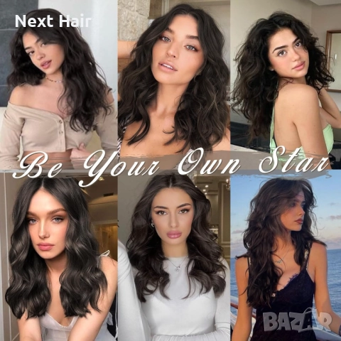 5 броя тъмно кафяви синтетични екстеншъни на вълни 50 см, снимка 4 - Аксесоари за коса - 52051708