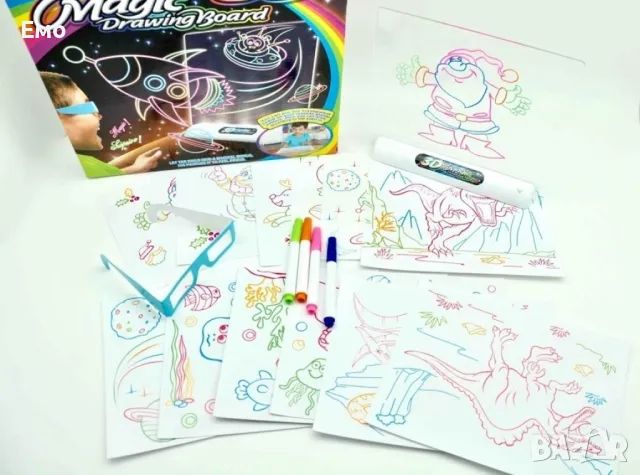 Магическа, светеща 3D дъска за рисуване с цветни маркери, снимка 13 - Рисуване и оцветяване - 48819444