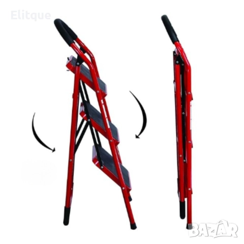 Лека сгъваема стълба – 3 Стъпала, до 150 кг, супер компактно прибиране, снимка 4 - Други стоки за дома - 52739401