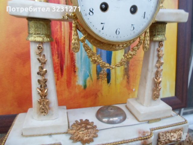 Рядък Каминен Часовник Франция/АМПИР/Бронз/Мрамор/Ок.1820год.К/, снимка 4 - Антикварни и старинни предмети - 35601318