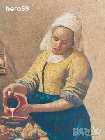 Маслена картина/Млекарката-Ян Вермеер,1658(старо копие)/, снимка 6 - Картини - 37879226