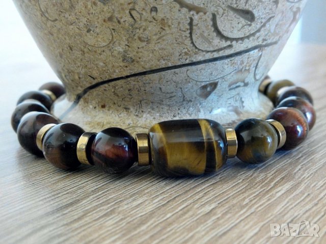 Гривна с "Тигрово око" и позлатен хематит, снимка 9 - Гривни - 28655233