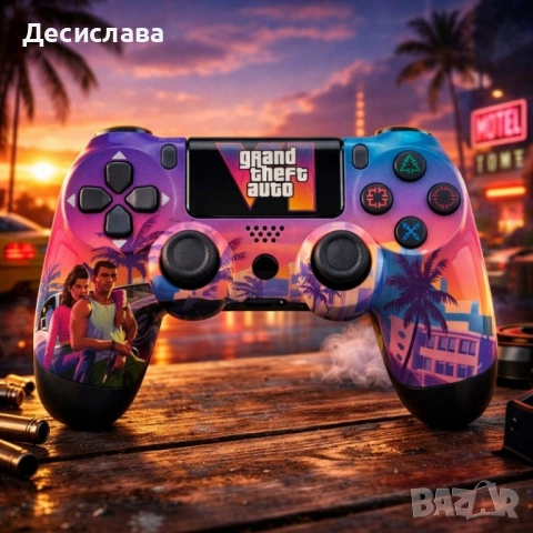 Безжичен джойстик за PS4 с тъчпад, вибрация и LED осветление – FC25 / GTA дизайн, снимка 3 - Друга електроника - 53137387
