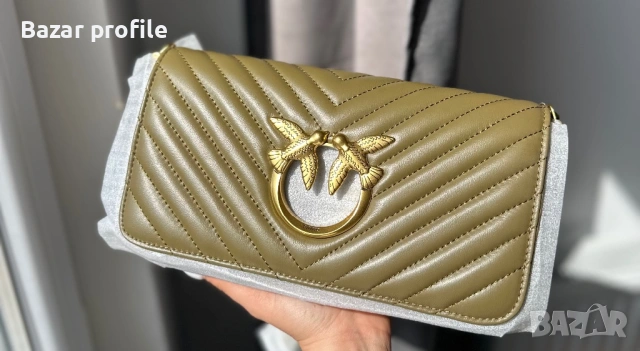 Дамска чанта Pinko Love Click Baguette Mini Chevron маслинено зелено, , снимка 6 - Чанти - 53998487