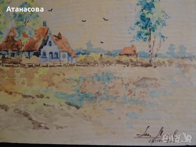АТАНАС ЛОЛОВ картина "Пейзаж" акварел 1955 г #1, снимка 5 - Картини - 54285607