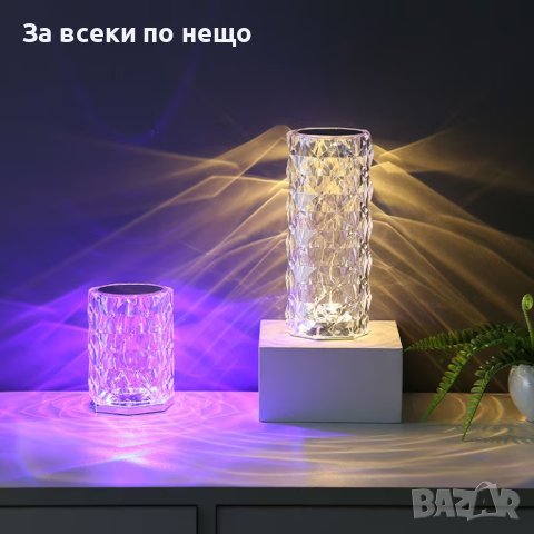 RGB LED настолна лампа, със сензорен димер, 3 степени на интензитет, акрилен кристал, с дистанционно, снимка 6 - Лед осветление - 42068047