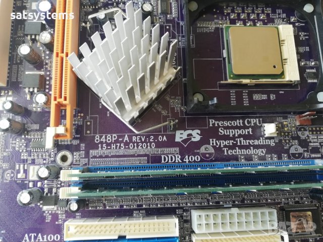 Дънна платка ECS 848P-A REV:2.0A Socket 478 CPU+FAN+RAM, снимка 6 - Дънни платки - 42471556
