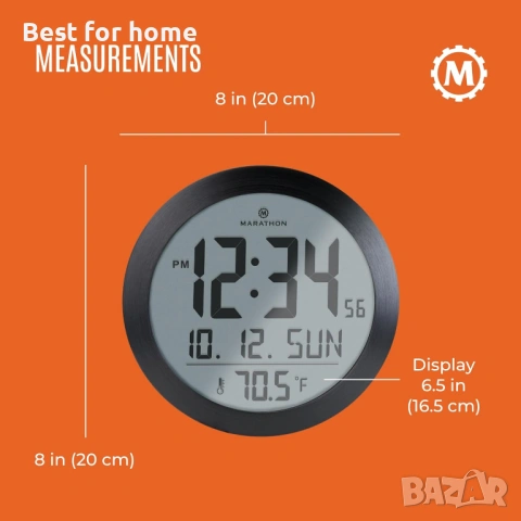 Стенен часовник Marathon Miami, дигитален кръгъл, безшумен, вграден термометър, снимка 5 - Стенни часовници - 53379621