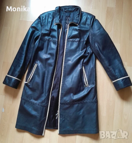 Кожено черно манто