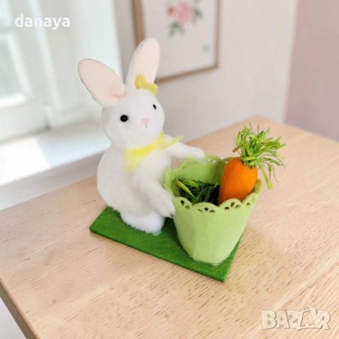 6512 Великденска декорация зайче с кошничка и морков, 12x10x5.5 см