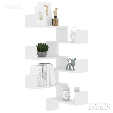 vidaXL Стенни ъглови рафтове, 2 бр, бели, 40x40x50 см, инженерно дърво, снимка 4 - Ракли - 56147797