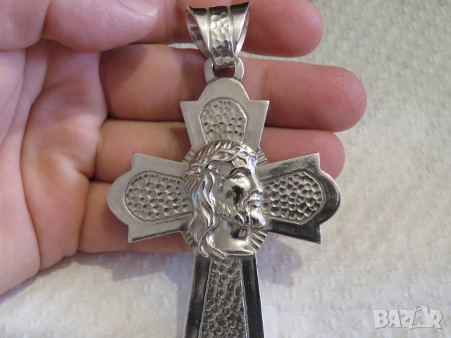 Голям кован старинен  мъжки сребърен кръст с  Исус Христос сребро религия, снимка 5 - Колиета, медальони, синджири - 31928907