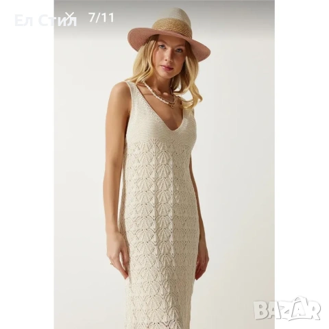 💕Лятна плетена рокля бежова, снимка 5 - Рокли - 53944579
