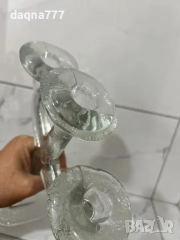 49.99 лв Голямо старо лято стъкло Leucter Scandinavia с 3 рамена  3-раменен свещник Лято стъкло , снимка 15 - Други ценни предмети - 49605999