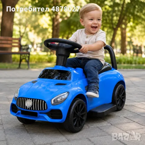 Детска кола за бутане с родителски контрол 2 в 1 – Светлини, звуци и педал за газ, синя, снимка 5 - Детски велосипеди, триколки и коли - 55727849