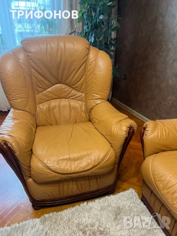 Кожен диван с два фотьойла, снимка 4 - Дивани и мека мебел - 53221595