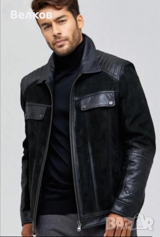 Мъжко кожено яке от велур и естествена кожа – размер L - цена 250 евро, снимка 9 - Якета - 52433533