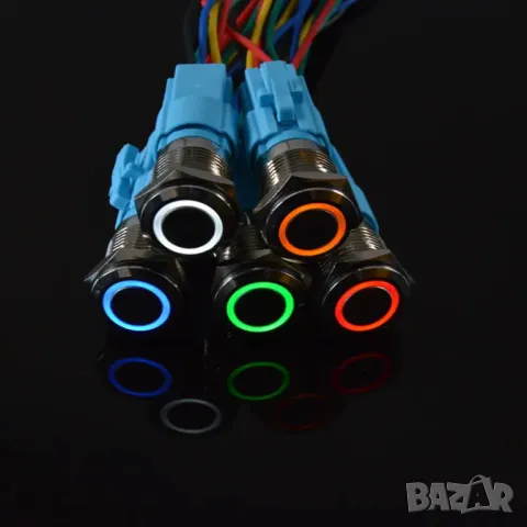 Метален прекъсвач с подсветка - 16mm/червен/230V, снимка 1