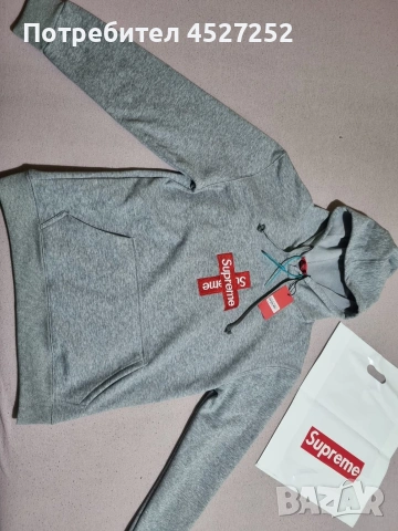 Supreme Cross Box Logo Hoodie Heather Grey – ТОП КЛАС , снимка 3 - Суичъри - 53294742