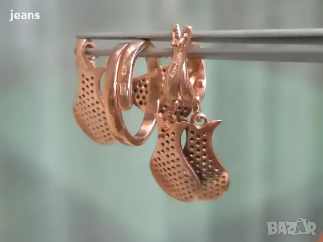 Сребърен комплект пръстен, обеци и висулка с розово покритие 17587, снимка 5 - Бижутерийни комплекти - 50326120