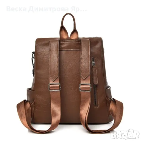 Стилна, мека, дамска кожена раница с голям капацитет / Цвят: Черен, кафяв / Комплект:, снимка 9 - Чанти - 49685302