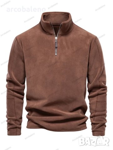 Мъжки едноцветен суичър с  полар, дълги ръкави и половин цип, 3цвята , снимка 2 - Суичъри - 42898404