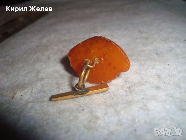 СТАРО МЕСИНГОВО ПОЗЛАТЕНО КЕХЛИБАРЕНО КОПЧЕ БУТОНЕЛ РУСИЯ НАТУРАЛЕН БАЛТИЙСКИ КЕХЛИБАР 26727, снимка 8 - Антикварни и старинни предмети - 36769994