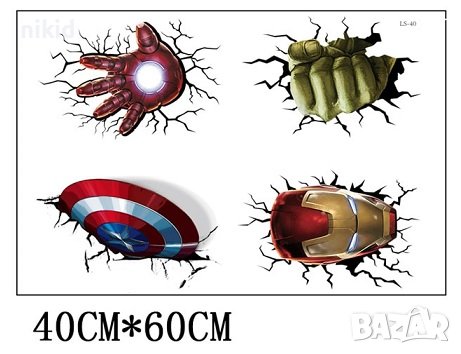 4 лого герои avengers Хълк Америка Айрън iron самозалепващ стикер за стена и мебел детска лепенка, снимка 2 - Други - 38019652
