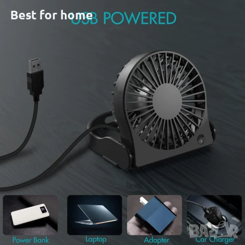 USB преносим ,настолен вентилатор, 3 скорости въртящ се на 360°, снимка 4 - Вентилатори - 50849081