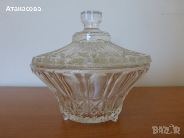 Ретро стъклена захарница бонбониера 1930 г, снимка 5 - Аксесоари за кухня - 44247722