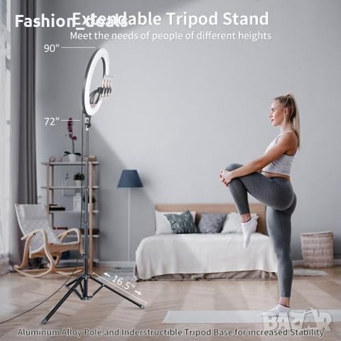 Нов професионална 18 инча LED Ринг Светлина Лампа + Стойка - Идеална за Стрийминг, снимка 7 - Чанти, стативи, аксесоари - 42836568