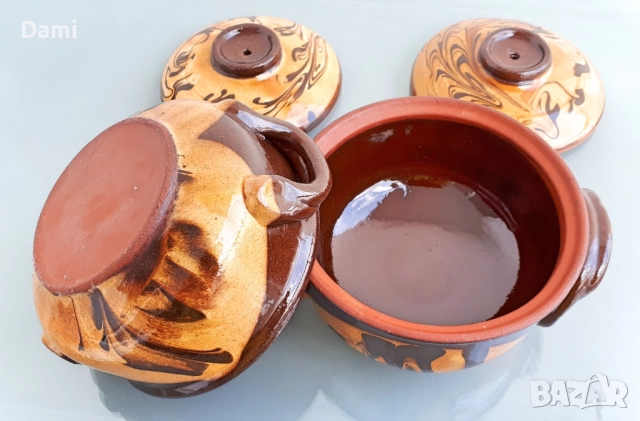 Гювечета българска керамика с похлупак и дръжки, снимка 5 - Съдове за готвене - 52965904