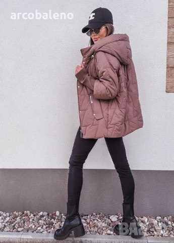 Дамско ватирано яке с качулка и ръкави тип пуловер, снимка 3 - Якета - 51807919