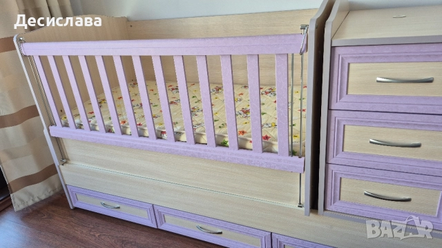 Детско/ бебешко легло (кошара) 3 в 1, с люлеещ се механизъм и матрак, снимка 8 - Бебешки легла и матраци - 51991266