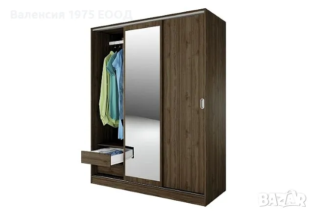Гардероб с плъзгащи врати, огледало и вътр. чекм. Сити 1006 сонома,орех или комбинация бяло/ арвен, снимка 7 - Гардероби - 18790429