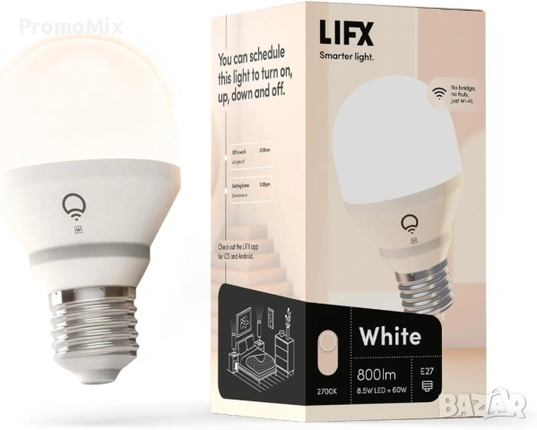 Led крушка LIFX White L3A19LW08E27IN 8.5W 2700K 800lm Smart Wi-fi димируема лампа осветление, снимка 5 - Лед осветление - 53962274