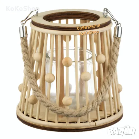 Фенер-Ø16x15 см./дървен декоративен фенер/дървен фенер!, снимка 3 - Декорация за дома - 50144192