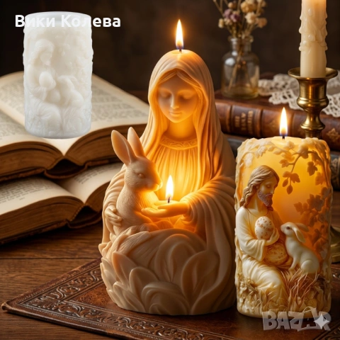 Силиконов молд Дева Мария със зайче и Исус Христос