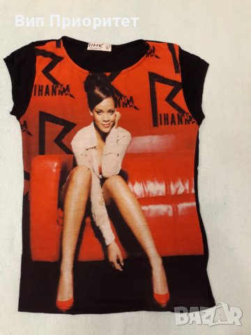 НМК-бранд тениска Риана , черна с червен принт, снимка 2 - Тениски - 37259398