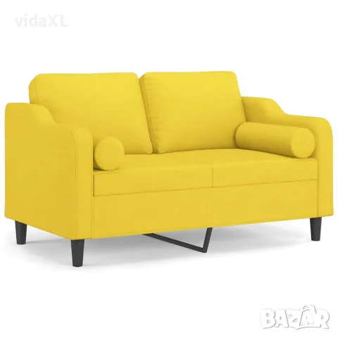 vidaXL 2-местен диван с декоративни възглавници светложълт 120 см плат