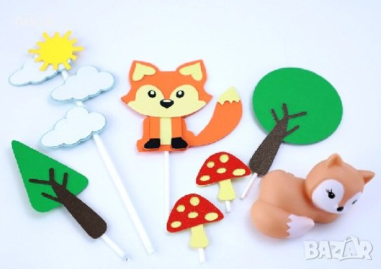 Лисица дървета гора горски сет топери украса декор рожден ден торта, снимка 1