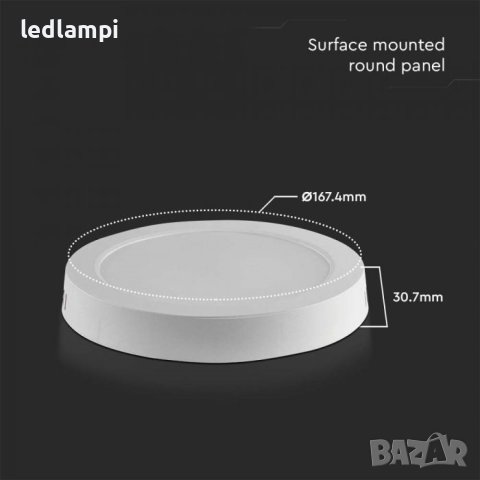 LED Панел 12W Кръг Открит Монтаж SLIM - ИЗГОДНА ЦЕНА, снимка 4 - Лед осветление - 40876205