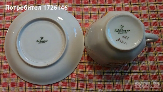 Фин порцелан с позлата - сет 2 броя и чинийки 3 броя на Zeh Scherzer Bavaria , снимка 5 - Чаши - 54040197