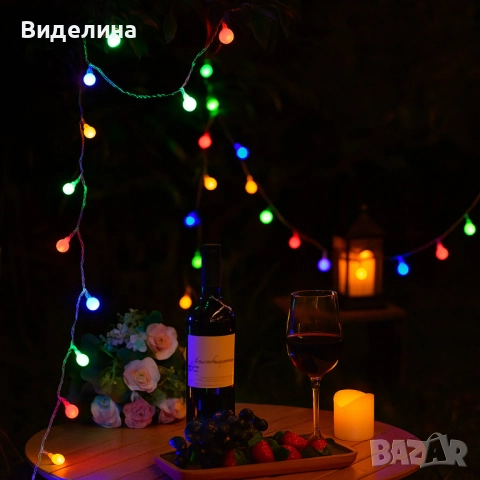 Соларно коледно LED осветление, 60 броя, 6 метра