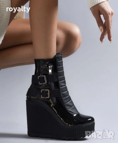 Боти на платформа - черен лак, снимка 2 - Дамски боти - 52162431