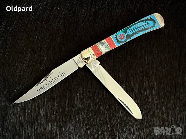 Колекционерски сгъваем джобен нож с две остриета RR Dreamcatcher Trapper. (RR1525), снимка 3 - Ножове - 42445901