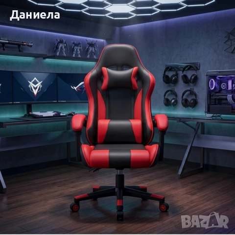 Ергономичен офис и геймърски червен стол – Максимален комфорт за гърба и врата, регулируем, снимка 6 - Столове - 54204531