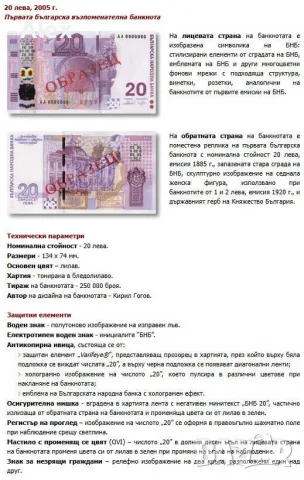 възпоменателна (юбилейна) българска банкнота с номинал 20 лева, 